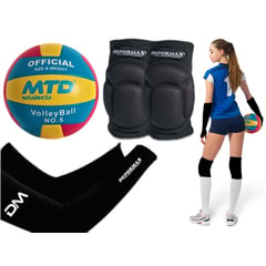 GENERICO - Kit Vóley Pelota Rodilleras Mangas Talla L Negro - Adulto